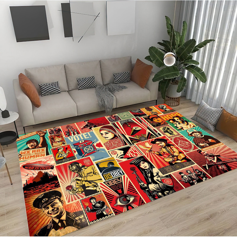Propaganda Themed Rug Social Messages, Political Art Obey Disobey Vote Design Rug.jpg