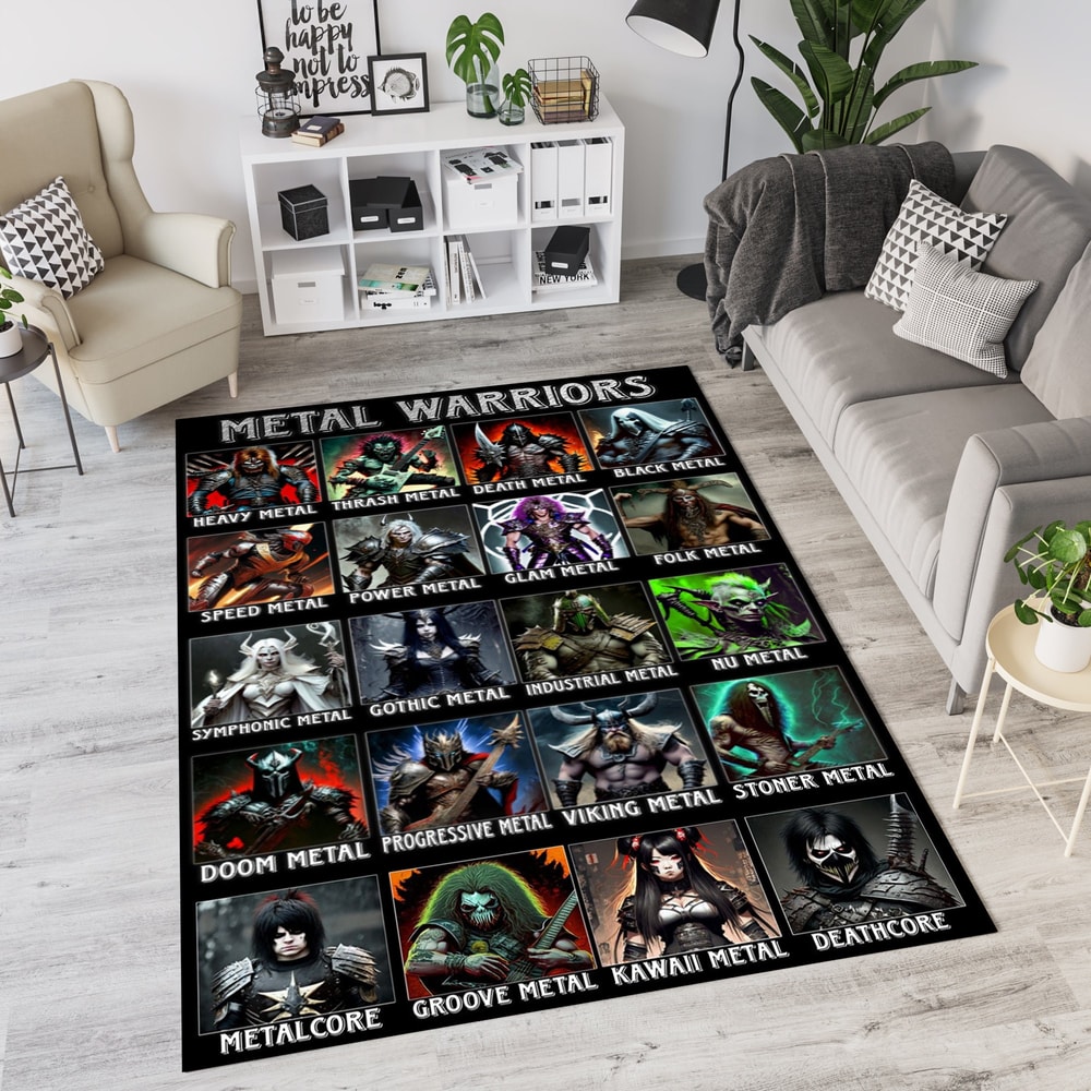 Rock'n Roll Warriors Rug, Heavy Metal Music Rug, Death Metal Rug, Popular Metal Music Rug, Music Room Rug, Musical Decor Rug.jpg