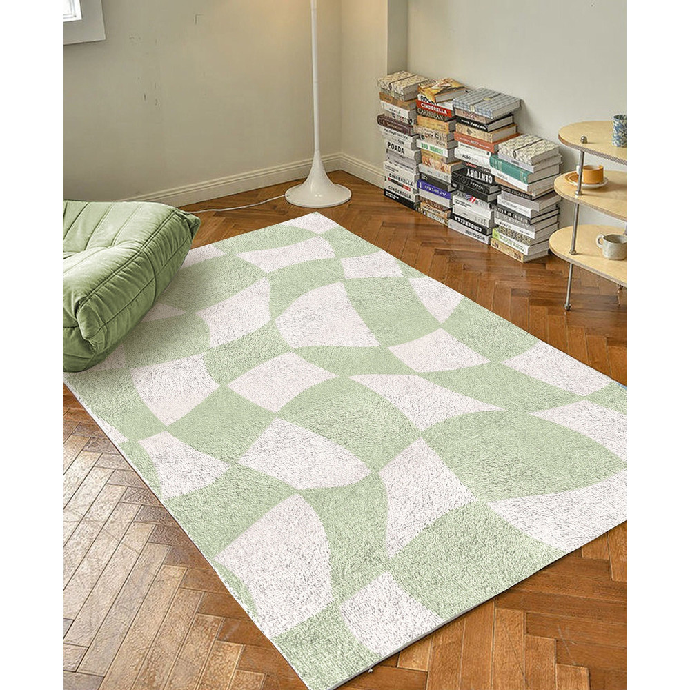 Sage Green Checkered Carpet  Funky Danish Pastel Decor Rug  Bedroom Living Room Rug Modern Y2K Rug  Plush Trendy Accent Rug  Earth Tone.jpg