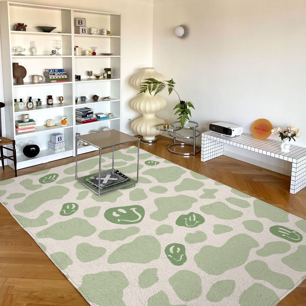 Sage Green Smile Cow Print Rug  Funky Danish Pastel Decor Carpet  Bedroom Living Room Rug Modern Y2K Rug  Plush Trendy Accent Rug.jpg