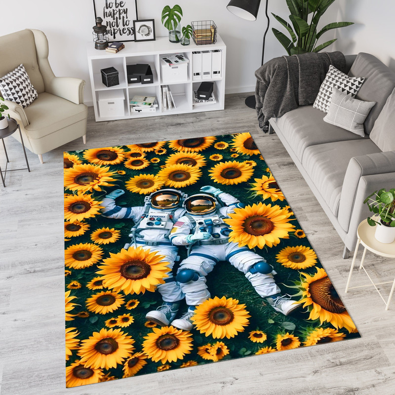Sunflower Themed Custom Design Rug, Sunflower Rug, Colorful Flower Rug, Floral Rug, Kids Room Rug, Nursery Room Decor Rug.jpg