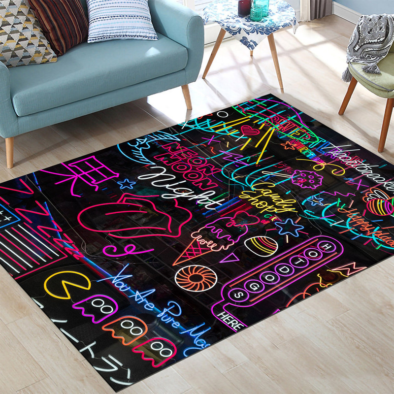 Neon Signs Rug, Fantastic Rug, Colorful Rug, Kids Room Rug, Area Rug, Popular Rug, Minimalist Rug, Custom Rug, Game Room Rug, Gifts Ideas 1.jpg