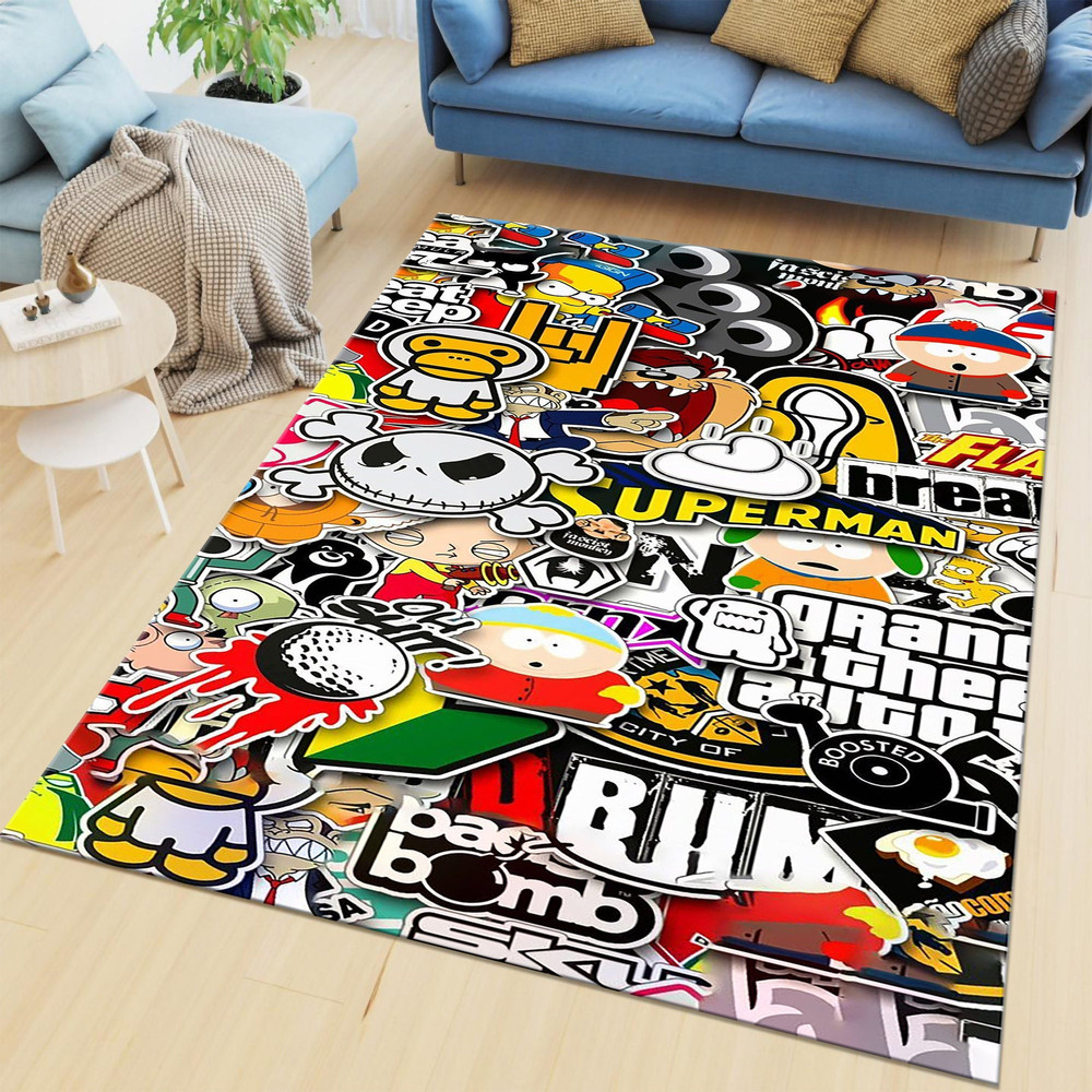 American Sticker Rug, Grafity Sticker Rug, Brand Rug, Rug For Teen, Rug for Gift, Sticker Rug, Living Room Rug, Area Rug.jpg