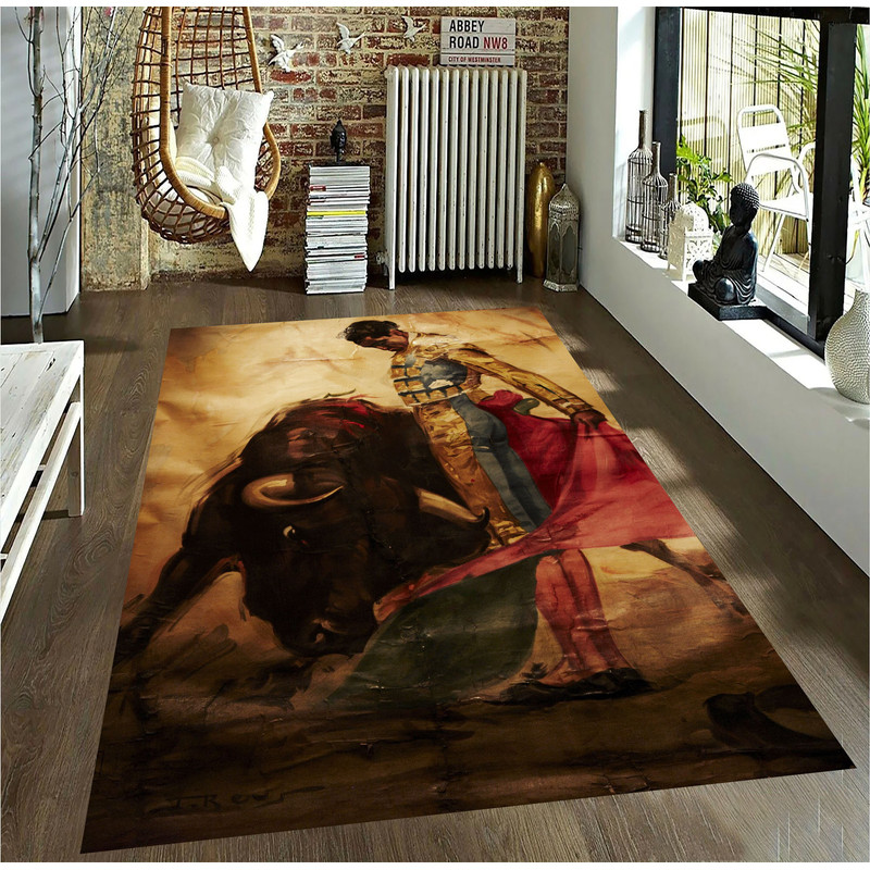 Black Matador Rug, Red Flag Carpet,Bull Rug,Bull Art Rug, Red Flag Bull Rugs, Matador Themed Rug, Abstract Rug,Retro Sports Rug,Bull Decor.jpg