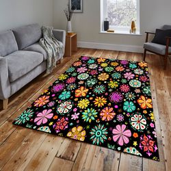 colorful flower patterned hypebeast carpet, cool painting rugative design rug, colorful plush rug, modern personalized