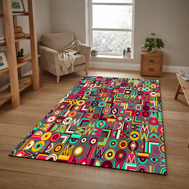 Colorful Square Circle Patterned Hypebeast Carpet, Cool Painting Decorative Design Rug, Colorful Plush Rug, Modern Personalized Gothic Rug.jpg