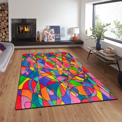 colorful rainbow patterned hypebeast carpet, cool painting rugative design rug, colorful plush rug, modern personalize