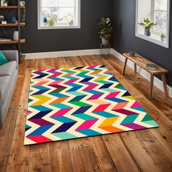 colorful striped patterned hypebeast carpet, cool painting rugative design rug, colorful plush rug, modern personalize