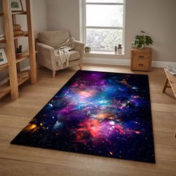galaxy space star rugative rug, aesthetic fluffy shining design rug, for living room or bedroom rug