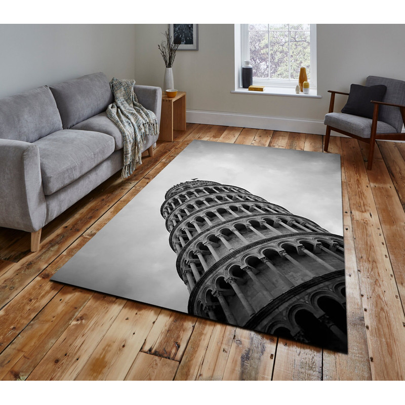 Leaning Tower of Pisa View Rug, Leaning Tower of Pisa City and Rug, Sky and City View Rug, City Scape City Skyline Rug for Living or Badroom.jpg
