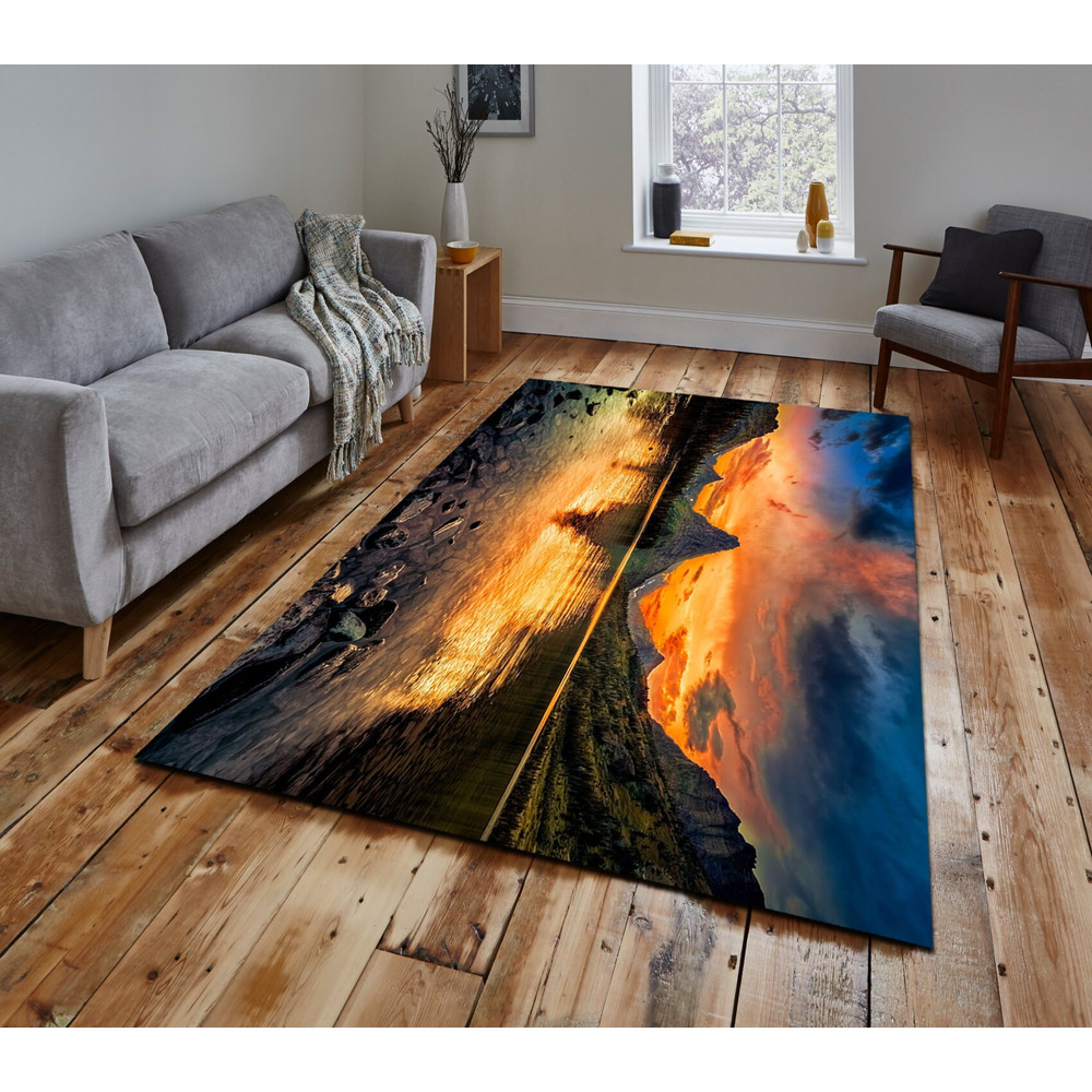 Mountain Landscape Rug, Lake and Mountain View Rug, Beautiful Relaxing Custom Mountain Rug for Living or Badroom, Hut Mountain Landscape.jpg