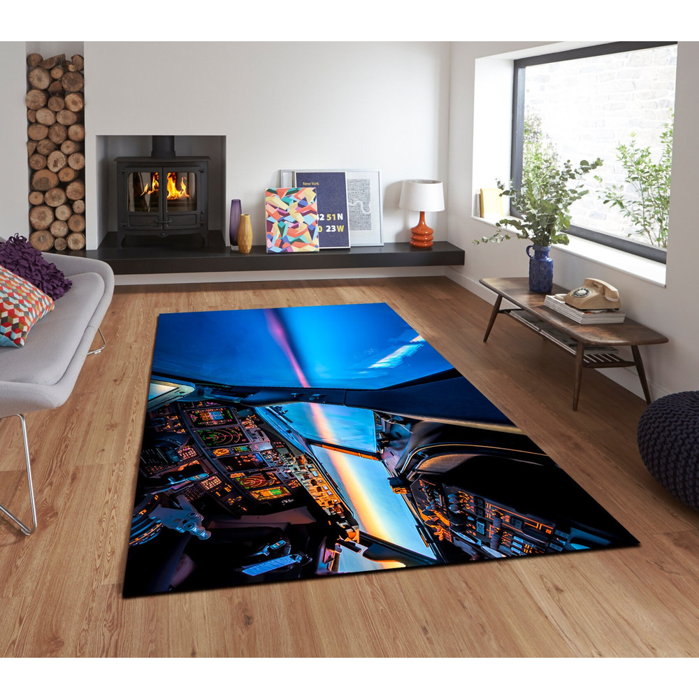 Plane Cockpit Cool Rug for Living or Bedroom, Gift for Pilot or Hostess Rug, Aviation Rug for Home Decor, Aircraft Rug for Aviation Lover.jpg