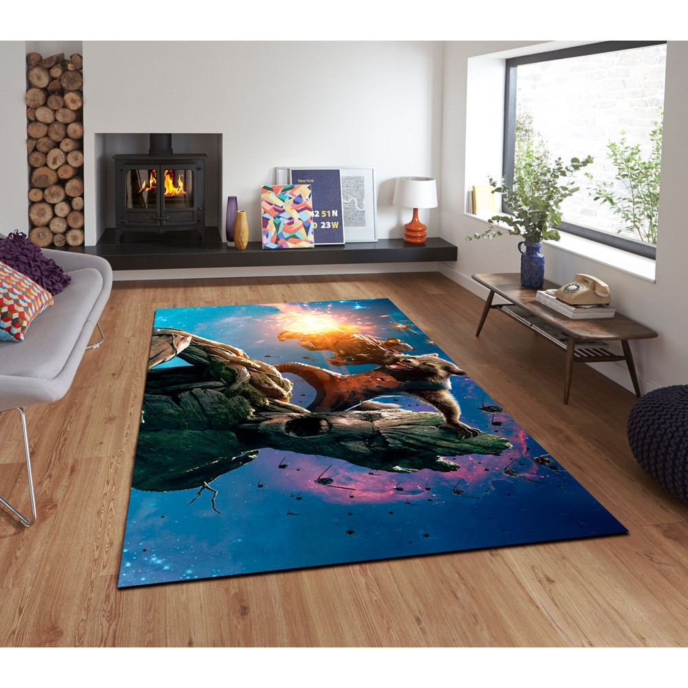 Rocket Raccoon And Groot Rug, Fantastic Marvel Super Hero Galaxy Guardians Rug for Game or Kids Room, Marvel Character Popular Cool Rug.jpg