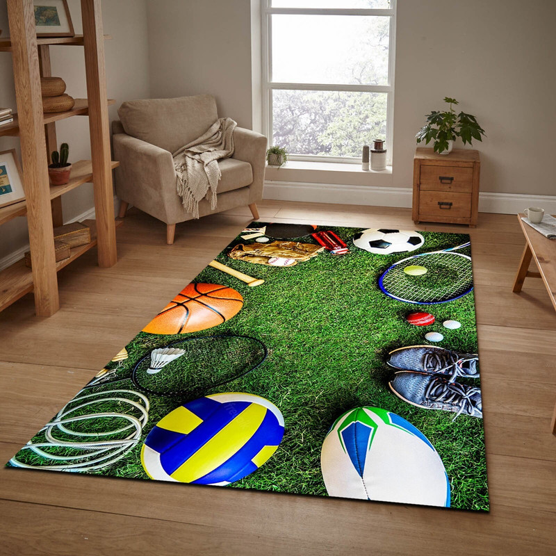 Tennis Football Volleyball Basketball Badminton Sport Rug, Green Grass Custom Cool Aesthetic Rug, Gift for Athlet.jpg