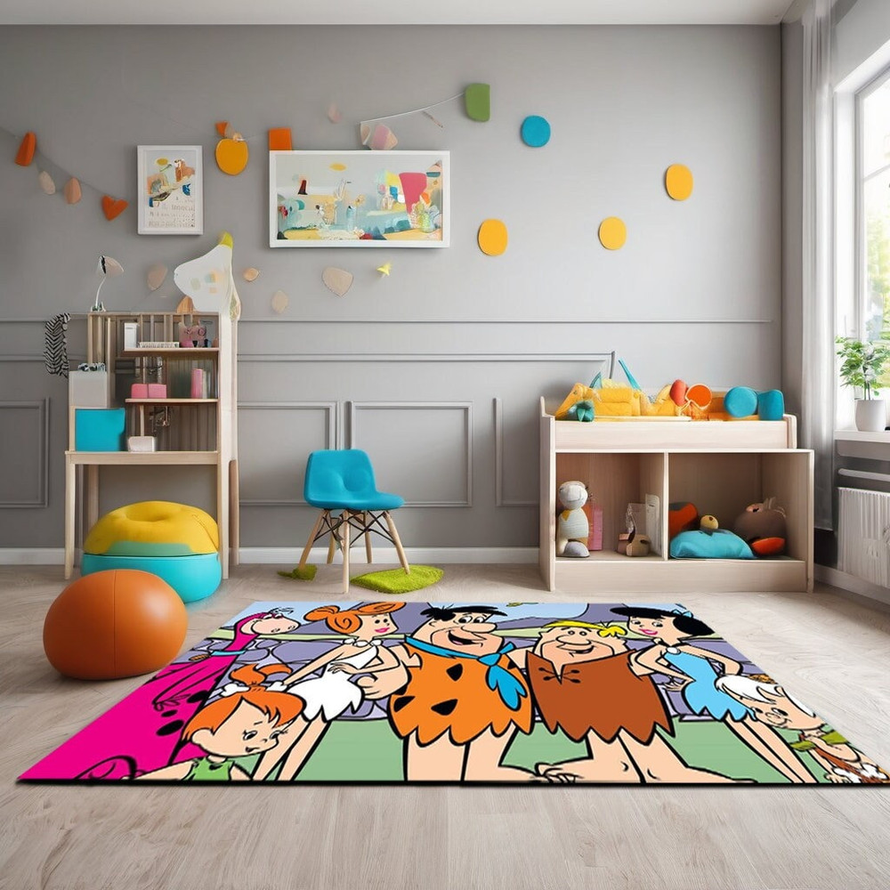 The Flintstones Cartoon Character Rug for Kids Room, Fred Barnie Natural Rug for Kids, Nursery Area Living Room Rug, Gift for Kids.jpg