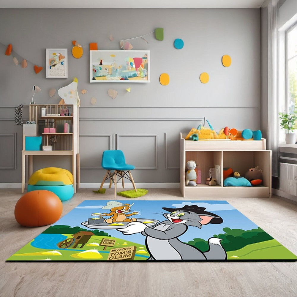 Tom and Jery Cartoon Character Rug for Kids Room, Tom and Jery Natural Rug for Kids, Nursery Area Living Room Rug, Gift for Kids.jpg