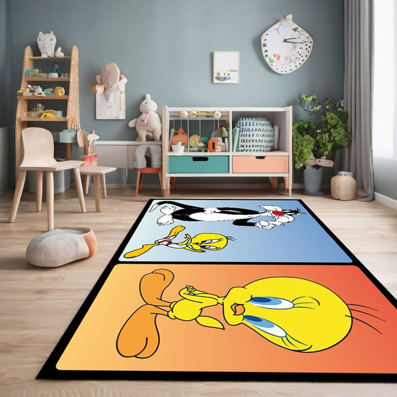Tweety and Sylvester Cartoon Character Rug for Kids Room, Tweety Natural Rug for Kids, Nursery Area Living Room Rug, Gift for Kids.jpg