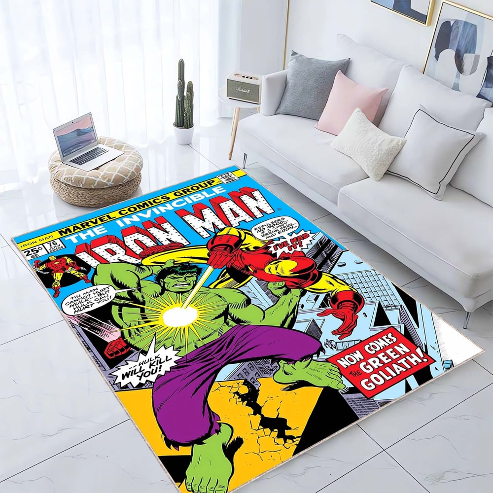 Iron Man, Hulk, Comic Cartoon Books Cover, Books First Number, Fantastic Retro Rug, Movie Comic Cartoon Carpet.jpg