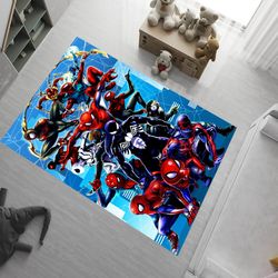 spiderman rug,spiderman pattern rug,blue and red rug,play rug,kids room rug,boys rug,soft rug,cartoon rug,area rug,decor