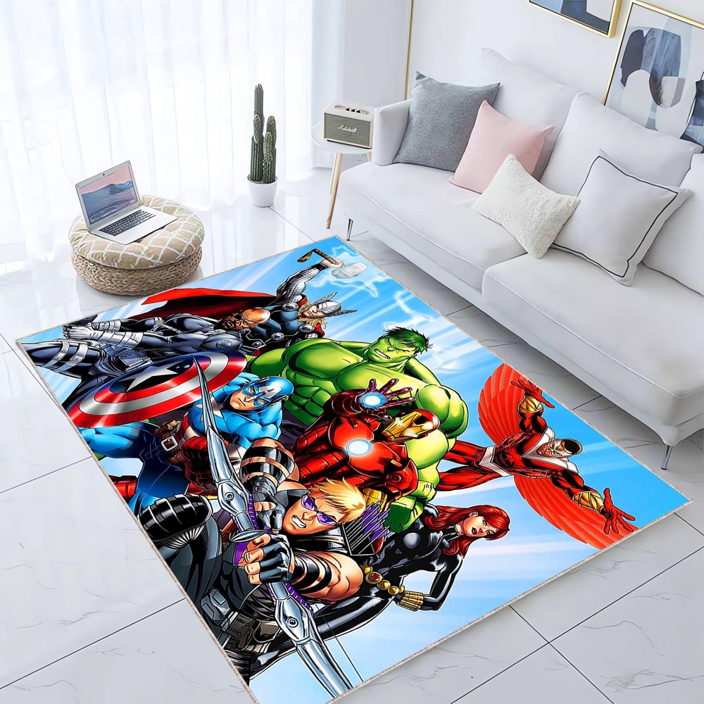 Super Hero Rug, Super Heroes, Kids Rug, Spiderman Rug, Ironman Rug, Hulk Rug, Superhero Area Rug, Long Rug, Captain America.jpg