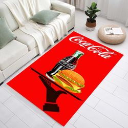 coca cola rugs, hamburger pattern rug, cola pattern rugs, drink rugs, coke rugs, coca cola, cola written rugs, cola rugs
