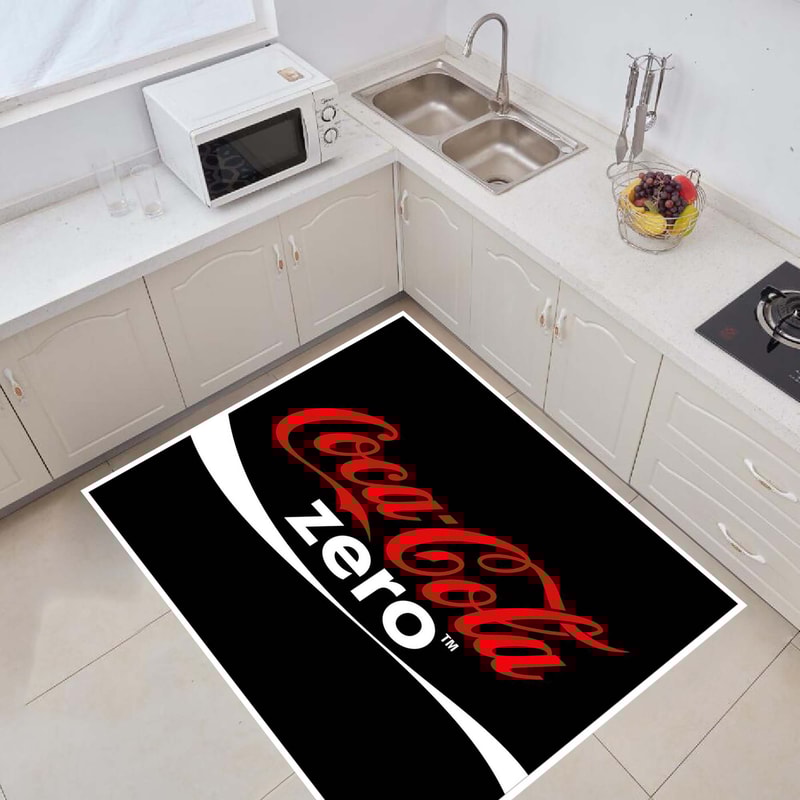 Retro Rugs,Coca Cola Rugs,Coca Cola Zero,Cola Written Rugs,Coke Rugs,Cola Bottle,Coke Cap Rugs,Drink Pattern Rug,Black Rugs,Kitchen Rug,.jpg