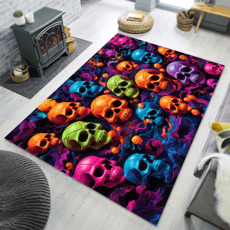 Colorful Skull Halloween Area Rug, Horror Decor,  Cool Rug, Teen Room Rug, Home Decor Rug, Living Room Rugs, Halloween Party Gift.jpg