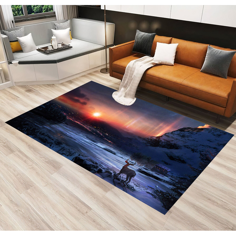 Deer Pattern Rug.Sea Rug,Blue Rug,Ocean Pattern Rug,Boho Decor,Living Room Rug,Bedroom Rug,Kitchen Rug,Gift For Birthday,Area Rug.jpg