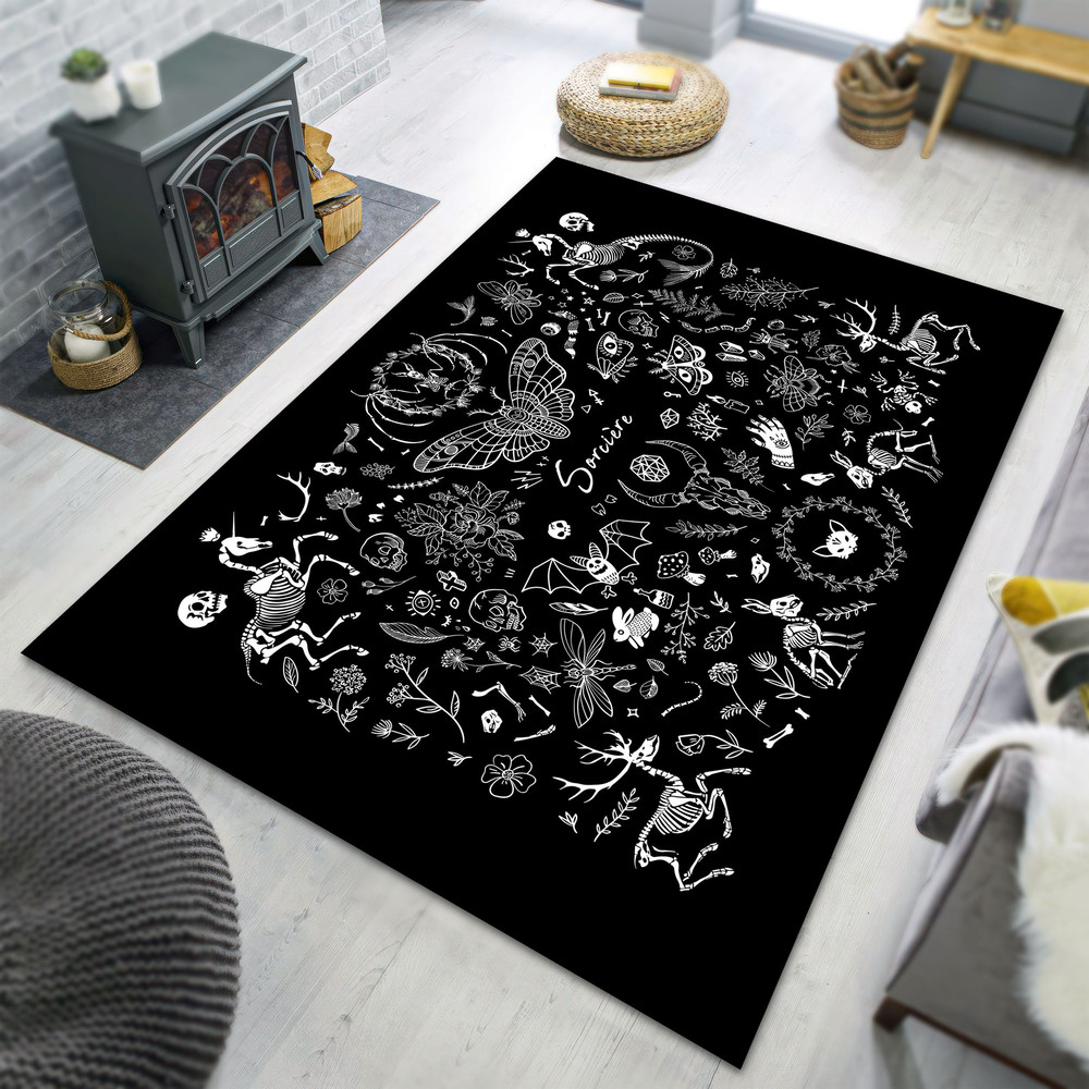 Gothic Symbol Black Area Rug, Horror Carpet Mat, Witch Symbol Carpet.jpg