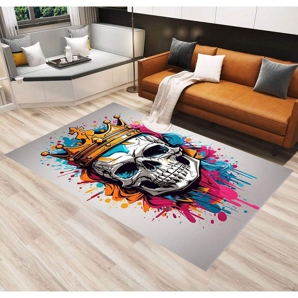 King Skull Pattern Rug,Skeleton rug,Ghost Pattern Rug,Scary Rug,Rugs For Living Room,Rug For Bedroom,Gift For Him,Horror Decor,,Gift For Son.jpg