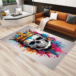 king skull pattern rug, skeleton rug, ghost pattern rug, scary rug, rugs for living room, rug for bedroom, gift for him,