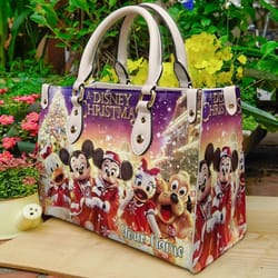 christmas disney characters wallpaper handbag, leather disneyy handbag, mickey women bag