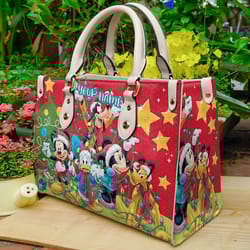 christmas disney characters wallpaper handbag, leather disneyy handbag, mickey women bag