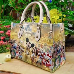 christmas disney characters wallpaper handbag, leather disneyy handbag, mickey women bag