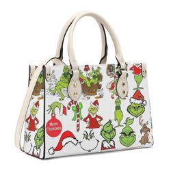 Grinch Christmas Collection Handbag, Leather Christmas Handbag, Grinch Women Bag