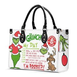 Grinch Christmas Collection Handbag, Leather Christmas Handbag, Grinch Women Bag