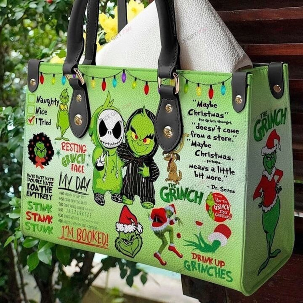 The Grinch And Jack Skellington Purse Bag Handbag For Women,Grinch Christmas Leather Bag,Grinch Lover Handbag,Custom Leather Bag.jpg