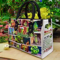 christmas grinch highquality handbag, grinch lover handbag, custom leather bag