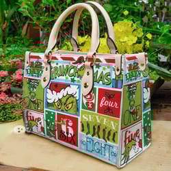 christmas grinch highquality handbag, grinch lover handbag, custom leather bag
