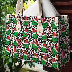 christmas grinch highquality handbag, grinch lover handbag, custom leather bag