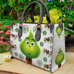 christmas grinch highquality handbag, grinch lover handbag, custom leather bag