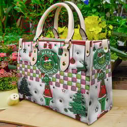 christmas grinch highquality handbag, grinch lover handbag, custom leather bag