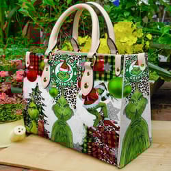 christmas grinch highquality handbag, grinch lover handbag, custom leather bag