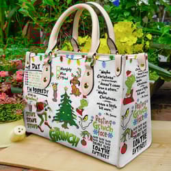 christmas grinch highquality handbag, grinch lover handbag, custom leather bag