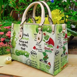christmas grinch highquality handbag, grinch lover handbag, custom leather bag