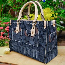 stitch leather handbag, personalized stitch handbag, travel shopping bag