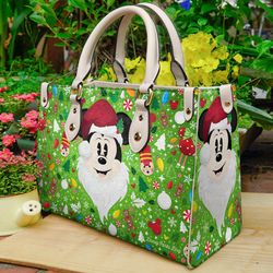 Santa Claus Mickey Christmas Handbag, Mickey Leather Handbag, Custom Mickey Women Leather Bag