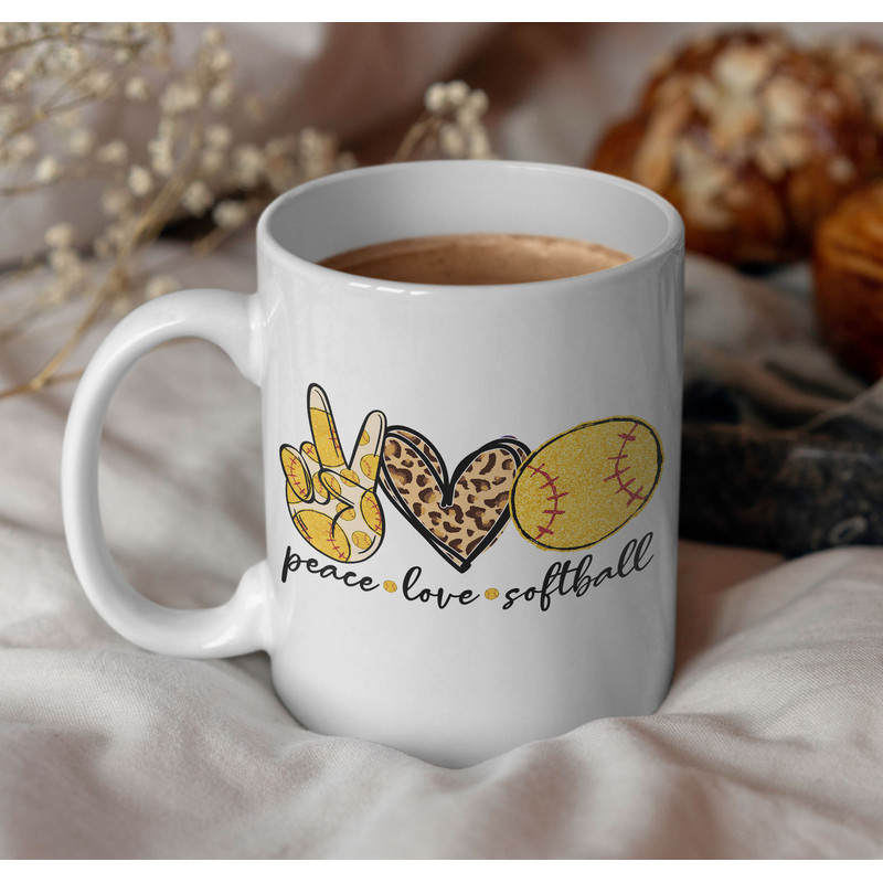 Peace Love Softball Mug, Softball Mom Mug, Game Mug, Softball Mug, Catcher Mug, Softball Coffee Mug, Catcher Softball Tea Cup.jpg
