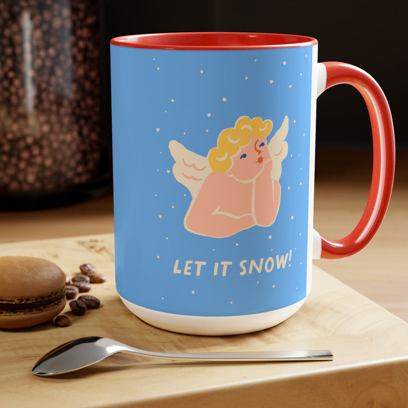 Cute Angel Let It Snow Christmas Coffee Mug, Vintage Angel Holiday Large Coffee Mug, Christmas Angels Mug, Let It Snow Mug, Christmas Gift.jpg
