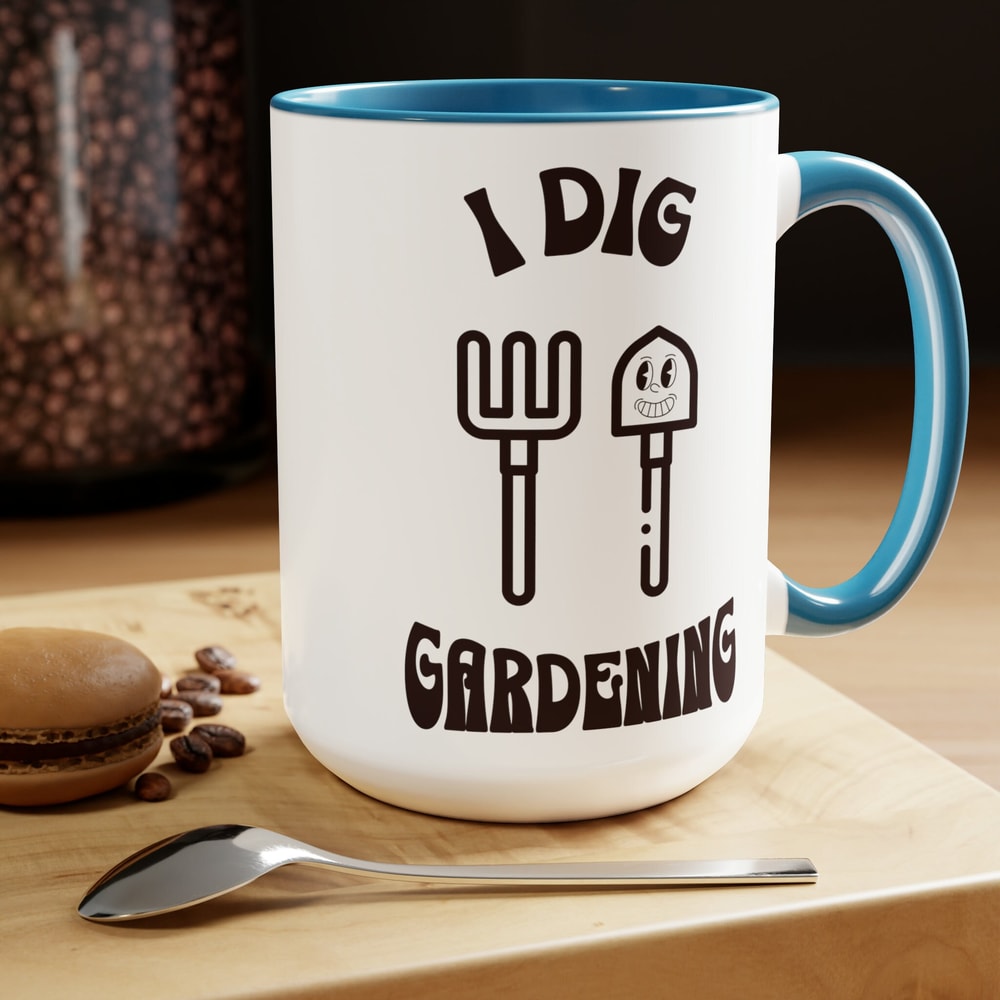 I Dig Gardening Graphic Large Coffee Mug, Flower Plant Lover Mug, Hoeing Ain't Easy Coffee Cup, Botanical and Gardening Mug, Gardeners Gift.jpg